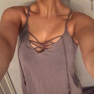 Gray cross string tank top